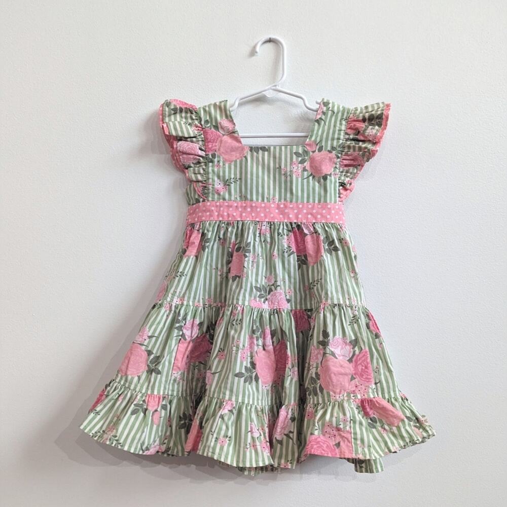 Eleanor Rose Sundress 3-4 Girls Green Pink Rose Boutique Preppy